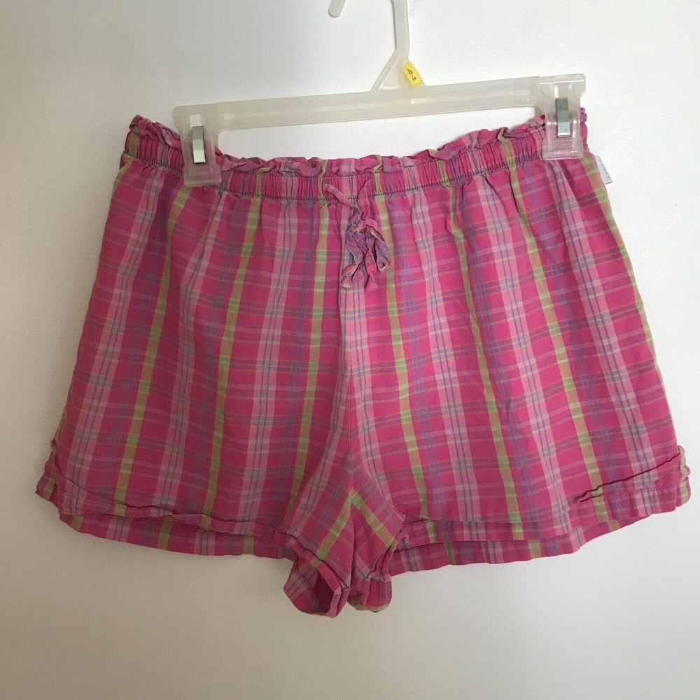 Mixit Women's Shorts Pink Plaid Drawstring Size Small Stretch Shorty